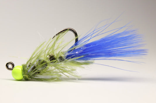 UV Jigged Bugger (chartreuse+blue)